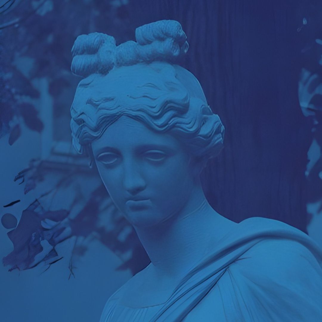 Weiblicher Kopf einer Plastik aus Kupfer aus dem 19. Jahrhundert